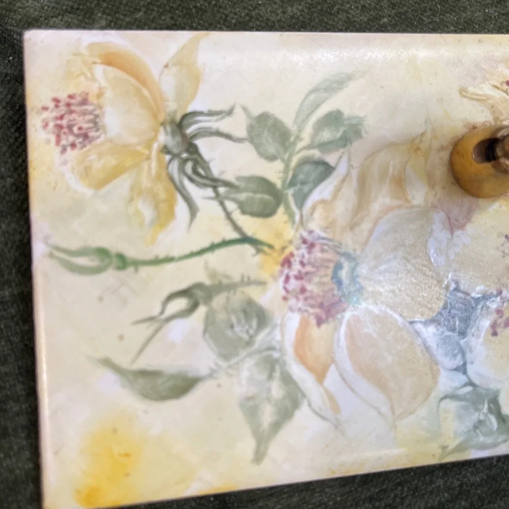 Hand Painted B.Mantegna H&R Johnson Tile Pen Stand Yellow Rose Shabby Chic